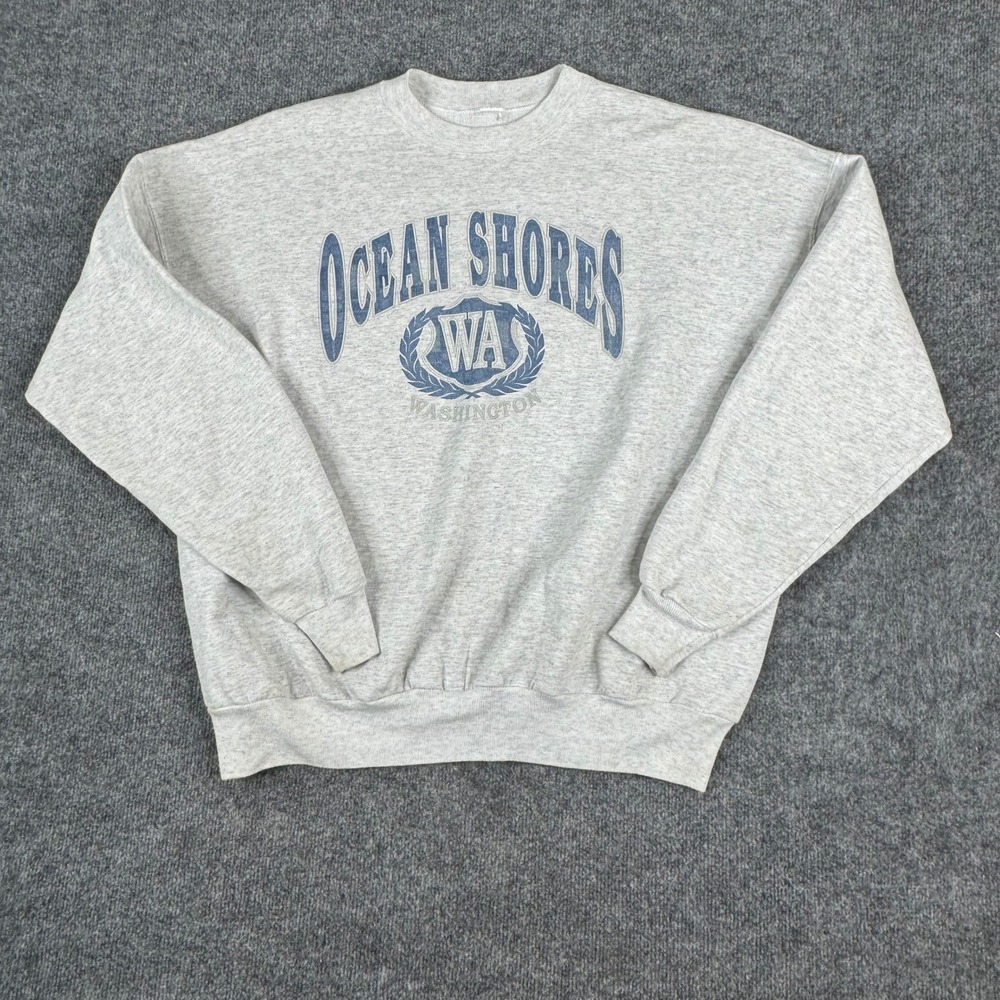 Tultex Sweatshirt Mens Size XL Gray Ocean Shores WA Graphic Vintage Pullover GD